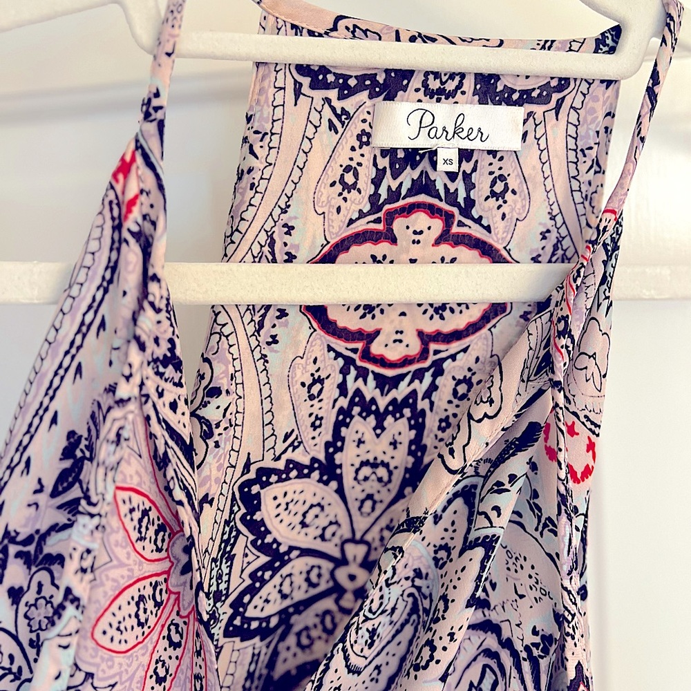 Parker Francesca Tiered Maxi dress, floral paisley, halter, size XS